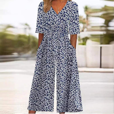 Floraler V-Ausschnitt Jumpsuit für Damen