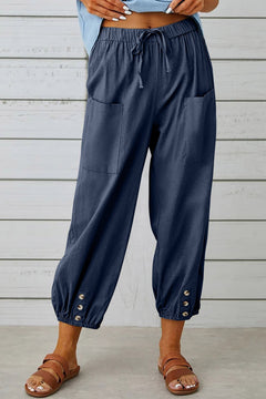 Tracy - Modische Haremshose mit Knopfdetail für einen trendigen Look in Navy