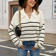Damen GESTREIFTER PULLOVER | MODERNER STIL, KOMFORTABEL, VIELSEITIG in Weiß