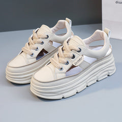 Damen Plattform Sneakers mit atmungsaktiver Mesh-Oberfläche und trendiger Dämpfung in Khaki