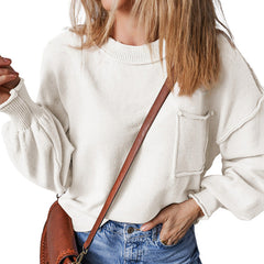 Damen LANGARM RUNDHALS STRICKPULLOVER | MODERNER STIL, KOMFORTABEL, VIELSEITIG in Weiß
