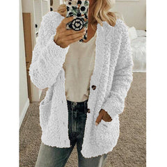Teddy Damen Fleecejacke Mit Kapuze | Flauschiger Wintermantel in Weiß