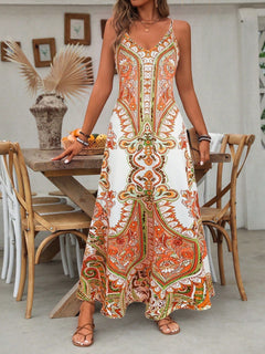 Zara | Damen Maxi-Kleid Träger Mandala-Druck Boho Sommer in Orange
