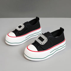 Damen Sneakers mit funkelndem Schnallen-Design und hoher Plattform in Schwarz