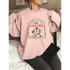 Damen Sweatshirt mit einzigartigem Buchladen-Motiv in Rosa