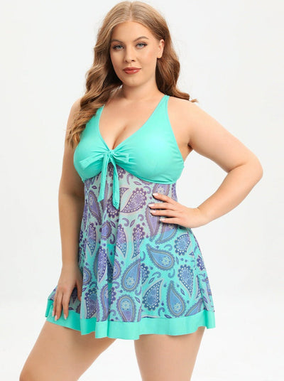 Kitija® | Bademode im Retro-Stil mit hoch tailliertem bedrucktem Plus-Size-Kleid