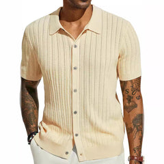 Ferdinand – Strickhemd Herren Kurzarm Knopfleiste Modern Look in Apricot