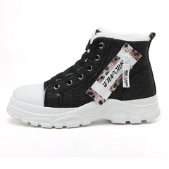 Damen High-Top Sneakers aus robustem Denim mit kuscheligem Fleece-Futter in Schwarz
