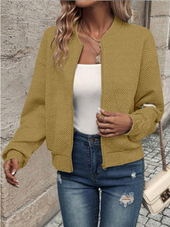 Damen modische Sweatjacke mit strukturiertem Design und Reißverschluss in Gelb
