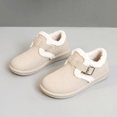 Damen Hausschuhe mit warmem Fleece-Futter und verstellbarem Riemen in Beige