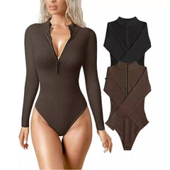 Vera® | Damen Badeanzug mit Reißverschluss und langen Ärmeln in Dunkelbraun