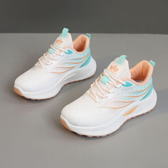 Damen Lauf- und Freizeitsneaker mit atmungsaktiver Oberflächenstruktur und dämpfender Sohle in Grün