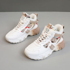 Damen High-Top Sneakers mit wärmendem Fleece und modischem Design in Khaki