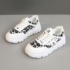 Damen Chunky Sneakers mit lässigem Leoparden-Design und komfortabler Dämpfung in Weiß