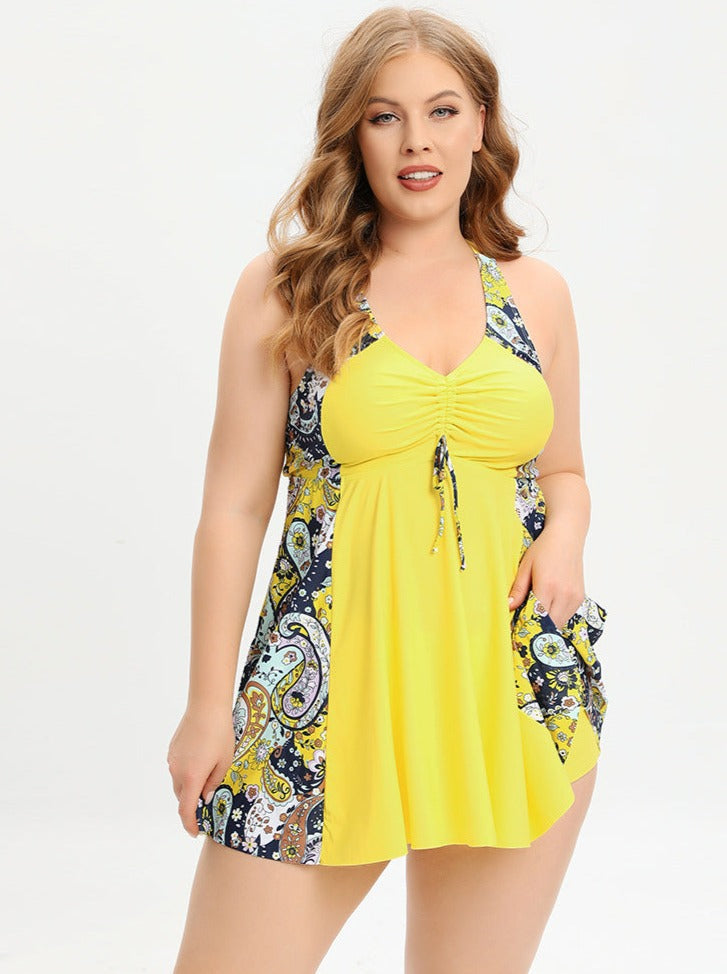 Valerie® | Plus Size Badeanzugkleid mit V-Ausschnitt und gekreuzten Trägern