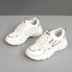 Damen modische und bequeme Sneakers mit atmungsaktiver Netzoberfläche in Creme