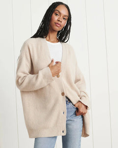 Lina™ | Gerippte Strickjacke mit Knöpfen in Creme