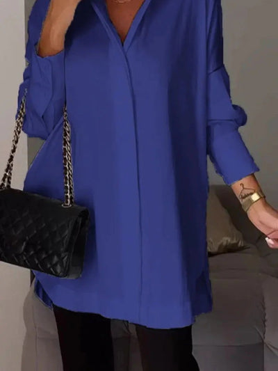 Oksana- Elegantes Blusenkleid In Volltonfarbe Für Damen
