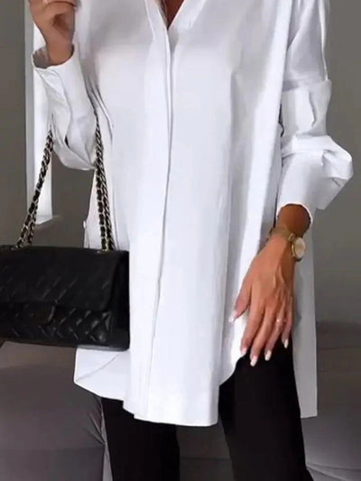 Oksana- Elegantes Blusenkleid In Volltonfarbe Für Damen