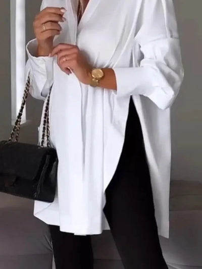 Oksana- Elegantes Blusenkleid In Volltonfarbe Für Damen