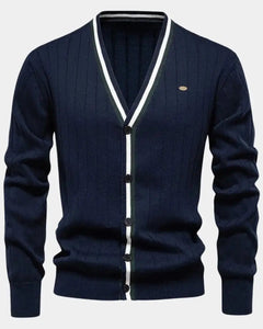 Joachim | Herren Baumwollpullover mit Knöpfen – Knopf Pullover Herren in Marineblau