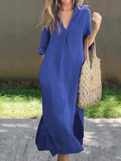 Olivia-  Bequemes Sommerkleid Mit V-ausschnitt Für Damen