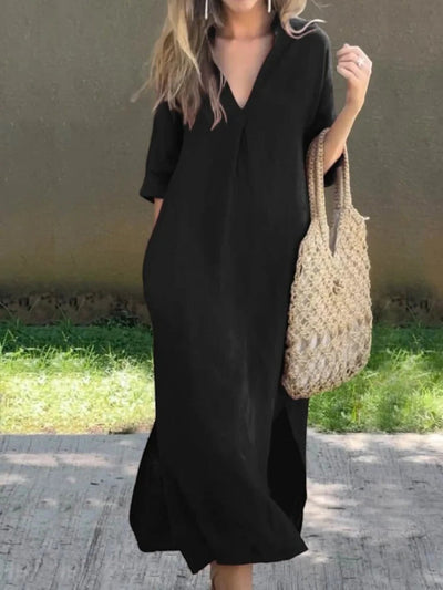 Olivia-  Bequemes Sommerkleid Mit V-ausschnitt Für Damen