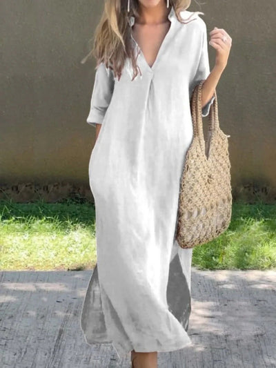 Olivia-  Bequemes Sommerkleid Mit V-ausschnitt Für Damen