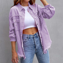 RalphMattew Zerfledderte Jeansjacke in Lila