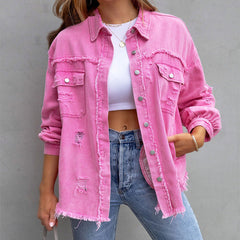 RalphMattew Zerfledderte Jeansjacke in Rosa