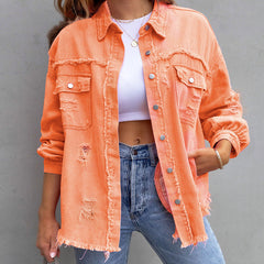 Aziza -  Zerfledderte Jeansjacke in Orange