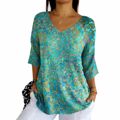 Phaela - Weiche Rippstrickbluse in Türkis-Gold