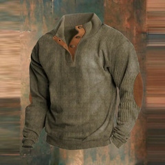 Thomas | Herren Gerippter Pullover mit Knopfkragen in Grün