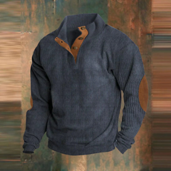 Thomas | Herren Gerippter Pullover mit Knopfkragen in Marineblau