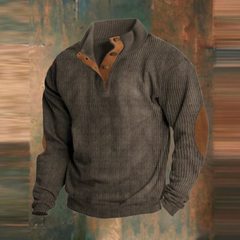 Thomas | Herren Gerippter Pullover mit Knopfkragen in Braun