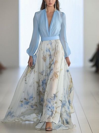 Aurora | Elegantes himmelblaues Chiffonkleid