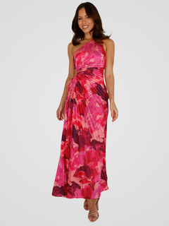 AURORA ONE SHOULDER PLISSEEKLEID in Pink