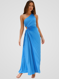 AURORA ONE SHOULDER PLISSEEKLEID in Blau