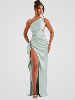 SOLEIL SATIN MAXIKLEID in Sage