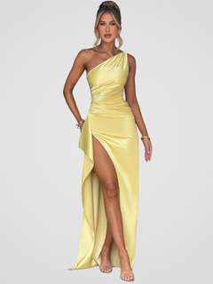 SOLEIL SATIN MAXIKLEID in Gelb
