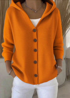 Sofia | Damen Bequem Kapuze Knopfstrickjacke in Orange