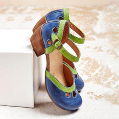 Orthopädische flache Damensandalen mit niedrigem Absatz für optimalen Komfort in Blau