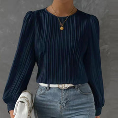 Ortrud - Damen-Faltenbluse in Marineblau