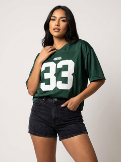 Oversized Y2K-Jersey-T-Shirt mit Nummerndruck in Grün