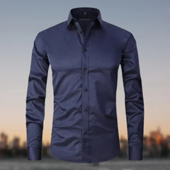 Tommy - knitterfreies stretchhemd in Marineblau
