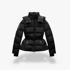 Winterjacke Damen Kurz | Steppjacke mit Gürtel und Hohem Kragen in Schwarz
