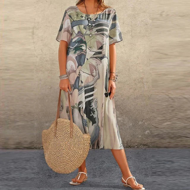 Lockeres Kurzarm Blumen Sommerkleid für Damen
