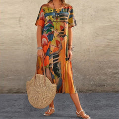 Lockeres Kurzarm Blumen Sommerkleid für Damen in Orange