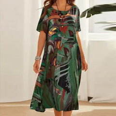 Lockeres Kurzarm Blumen Sommerkleid für Damen in Grün