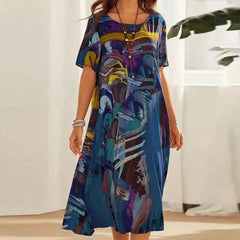 Lockeres Kurzarm Blumen Sommerkleid für Damen in Blau